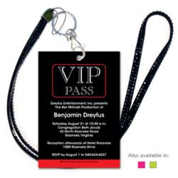 Turn your party into a real production with an invitation designed to look like a VIP pass! Cards measure 3.5x5 and come with black jeweled lanyards and 5x7 envelopes.